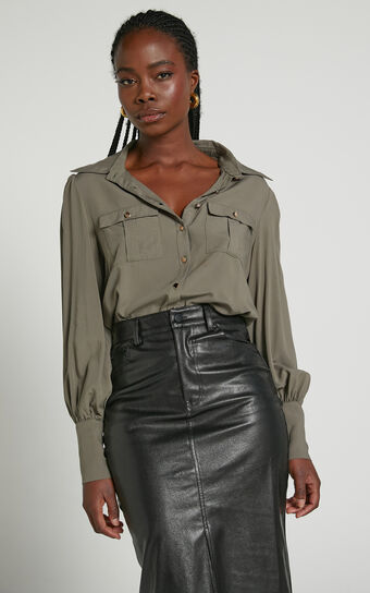 Aingeal Shirt - Long Sleeve Button Up Shirt in Olive