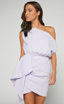 Niana Mini Dress - Drape One Shoulder Dress in Lilac