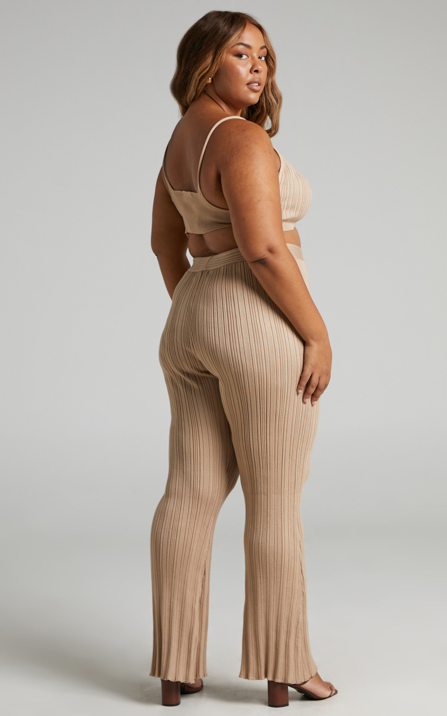 Farhana Two Piece Set Knit Bralette Top and Bell Bottom Pants