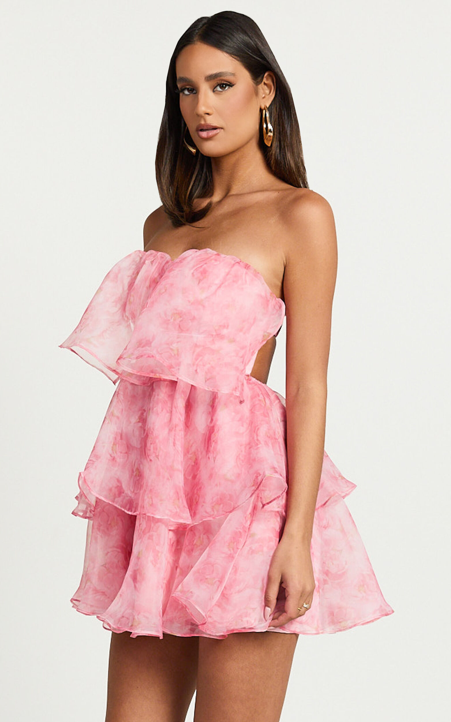 Caren Mini Dress - Sweetheart Strapless Layered Dress in Pink | Showpo USA