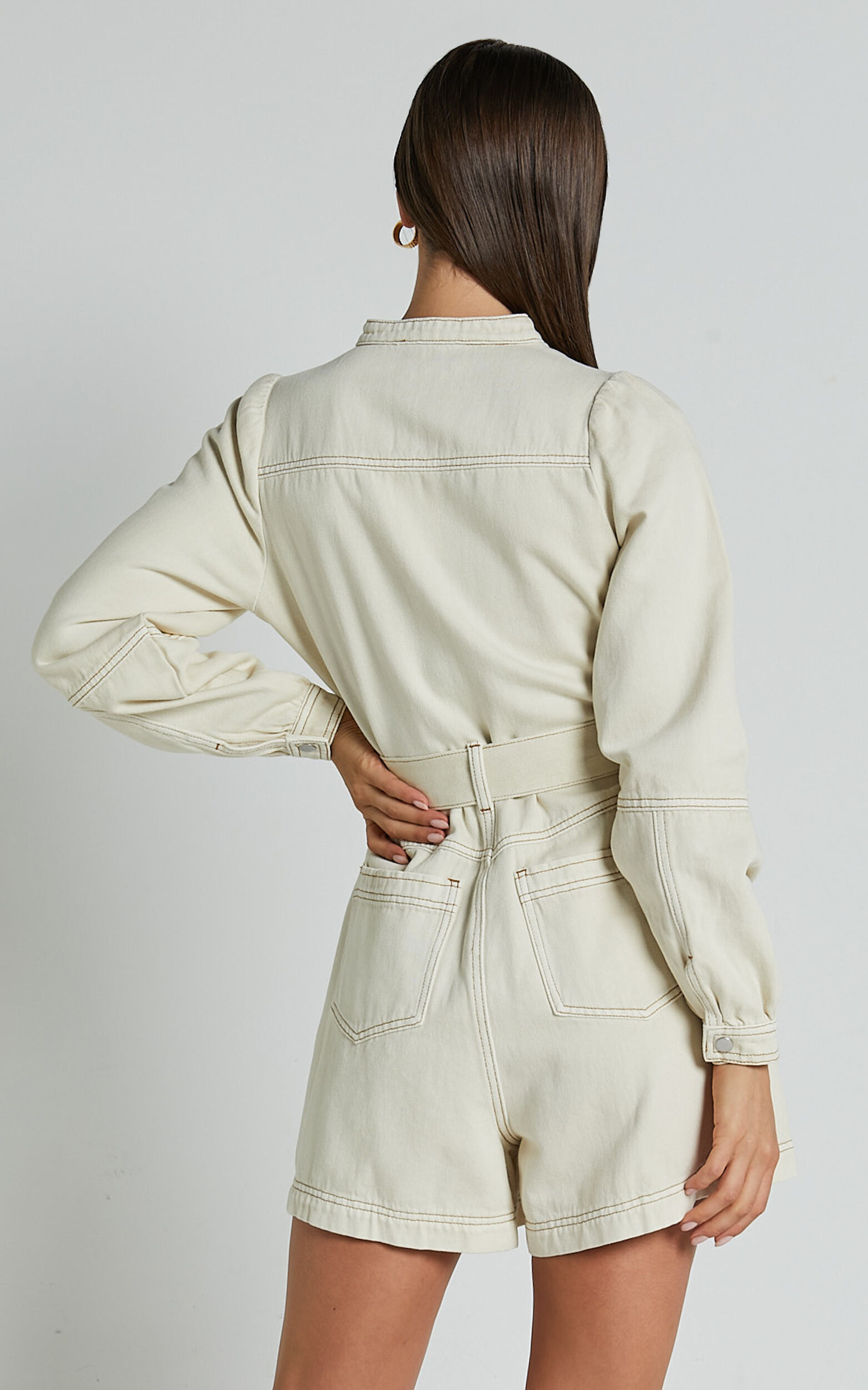 Long sleeve denim playsuit hot sale