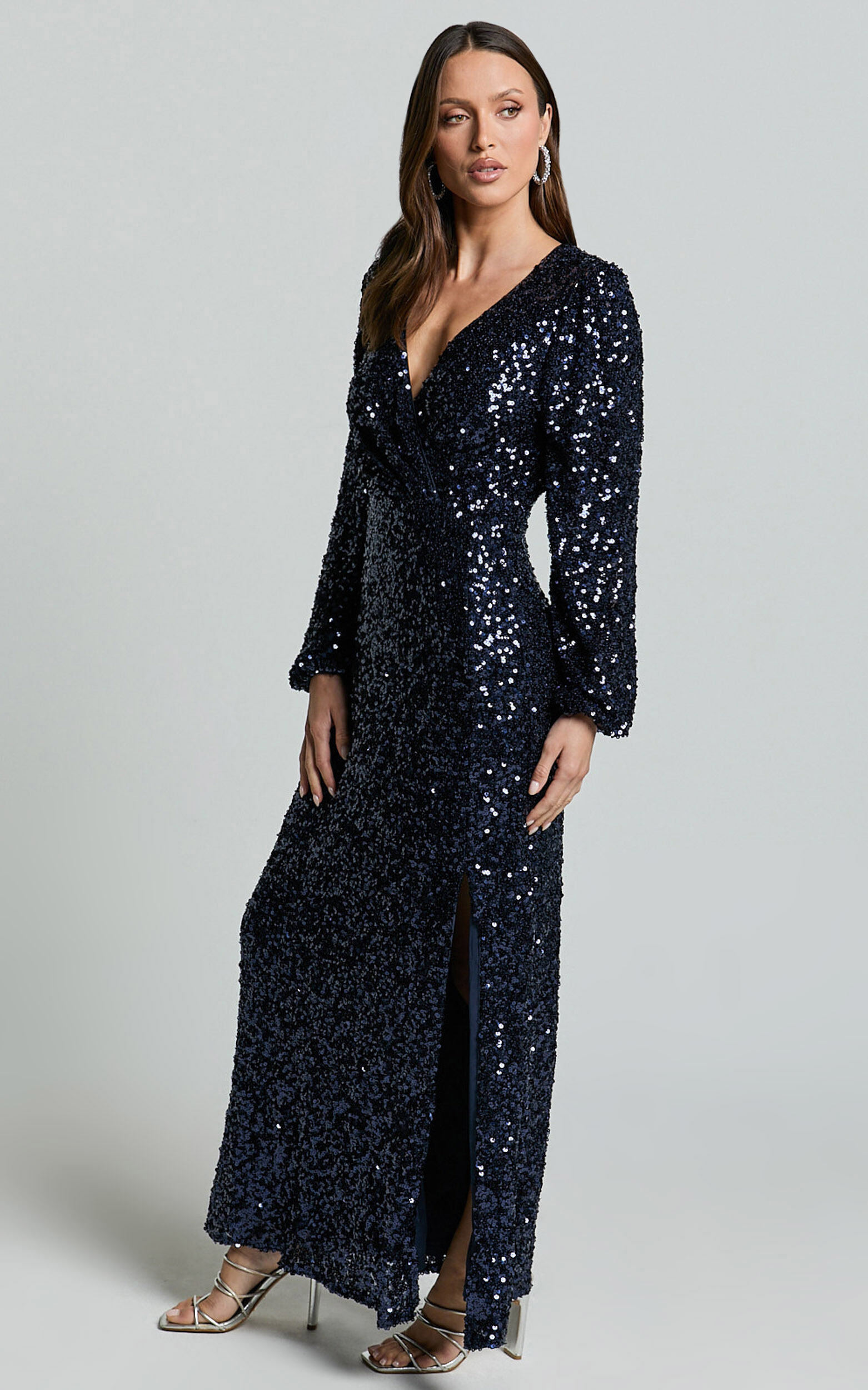Sequin midi dress long sleeve hot sale