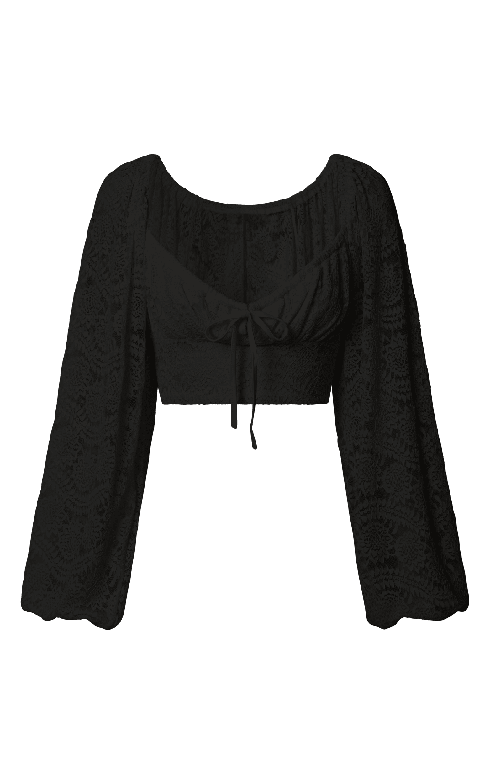 Mehca Top - Lace Blouson Sleeve Crop Top in Black | Showpo