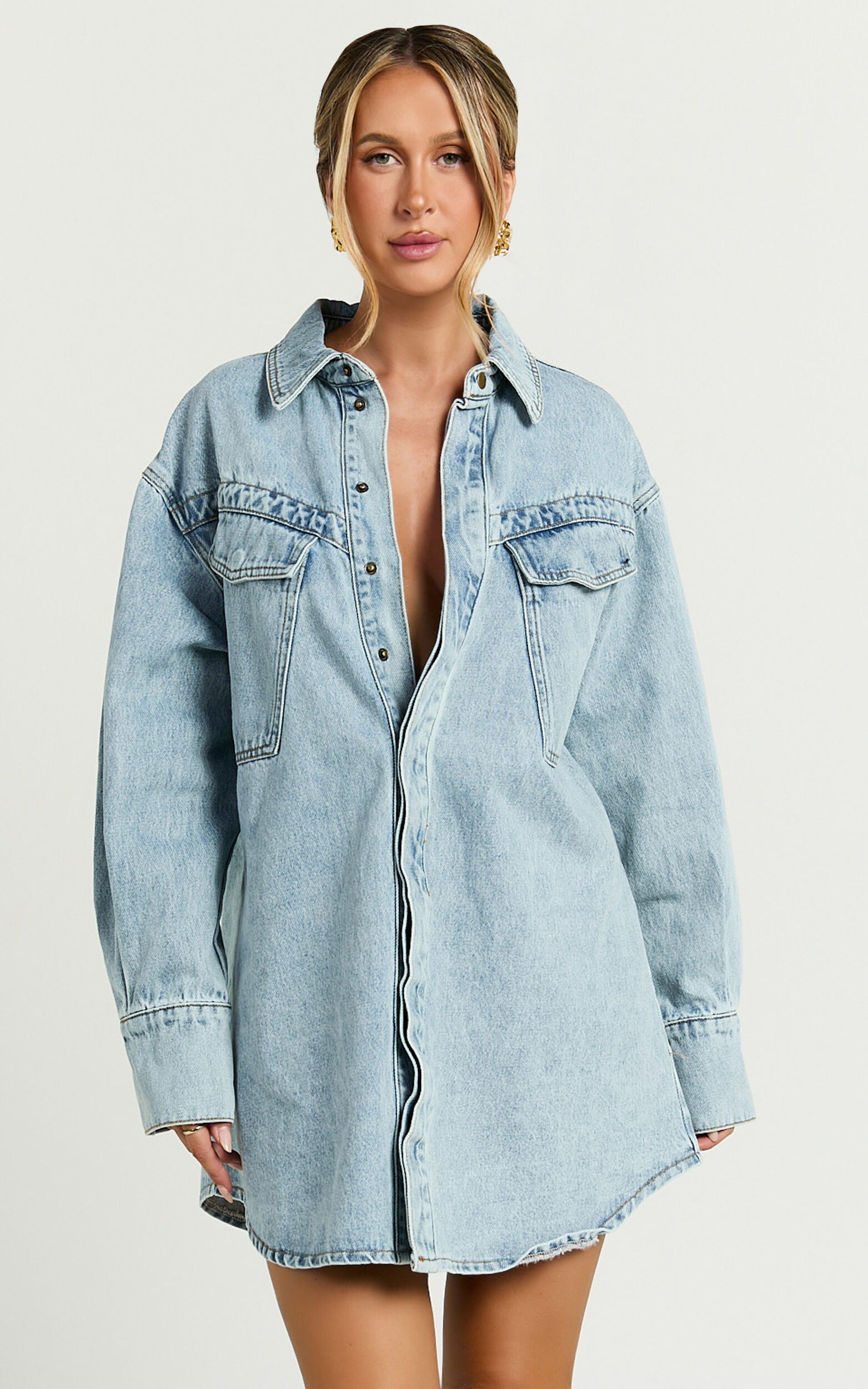 Amalie The Label - Herrera Recycled Cotton Denim Dress in Mid Blue Wash ...