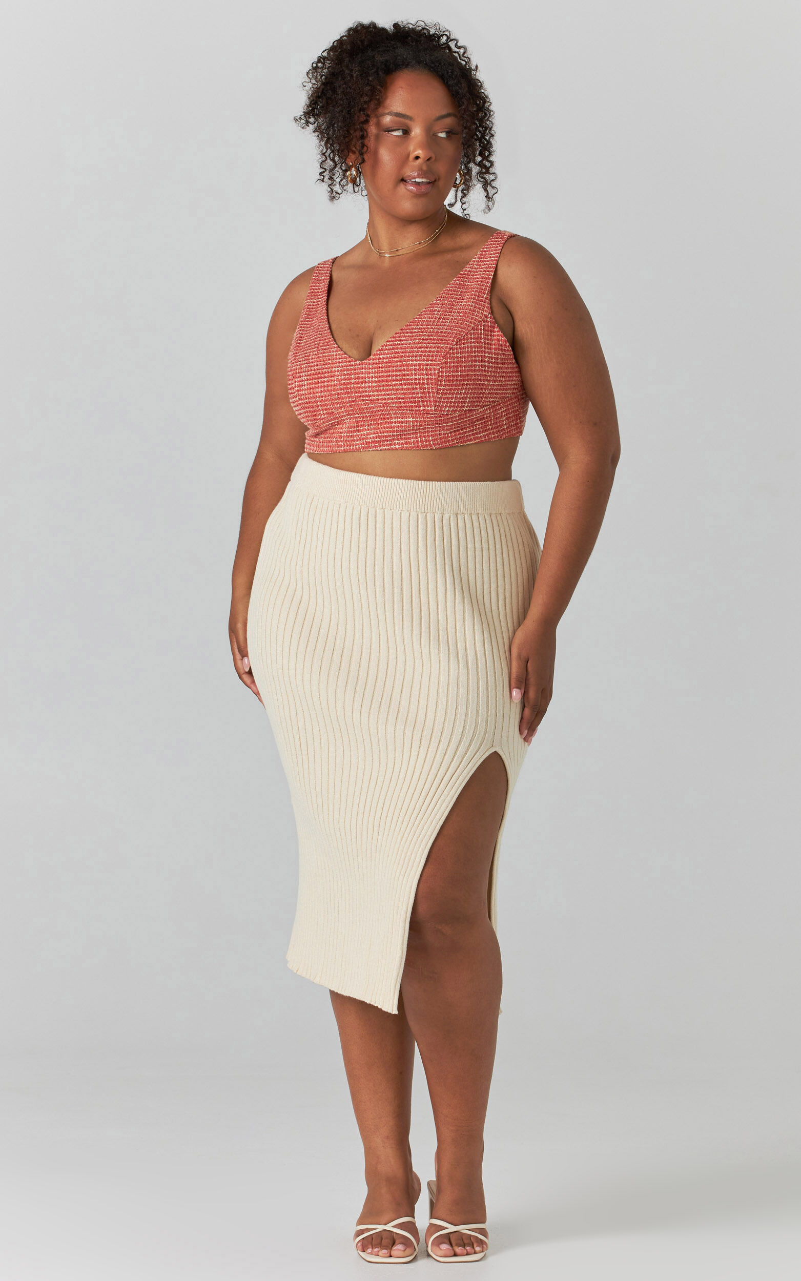 Knit midi skirt beige shop