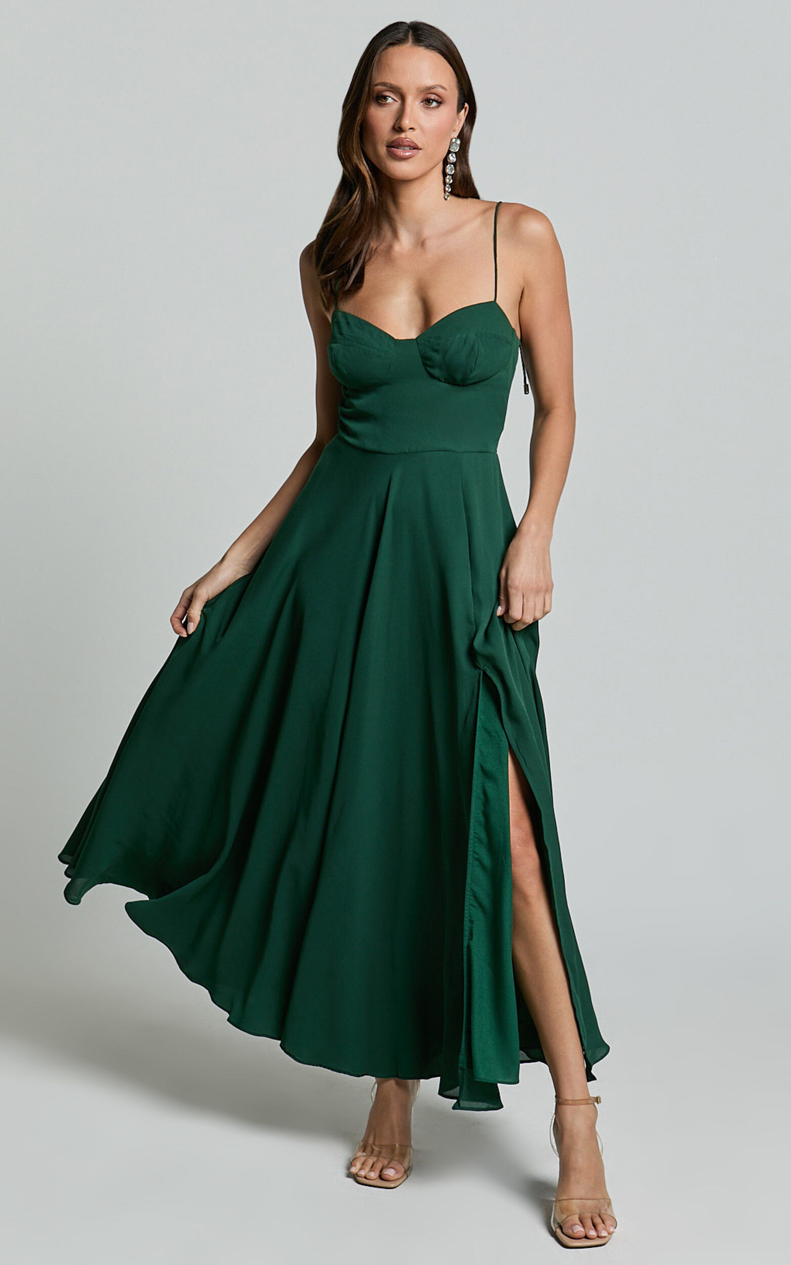Elijah Maxi Dress - Bust Cup Tie Strap Dress in Forest Green - 10, GRN1