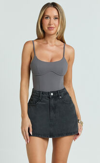 Daramie Bodysuit - Underbust Detail Bodysuit in Charcoal