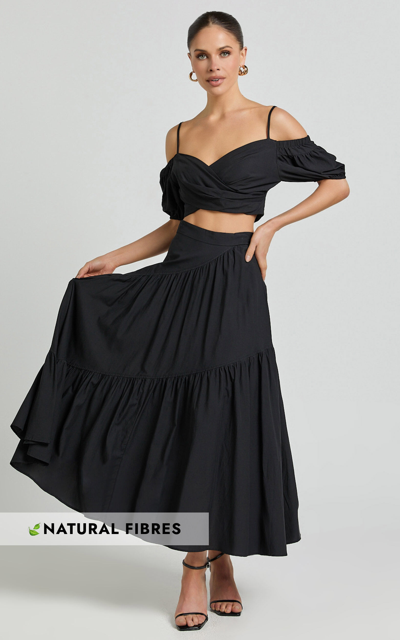 Bella Maxi Skirt - High Waist Tiered Maxi Skirt in Black - 06, BLK1