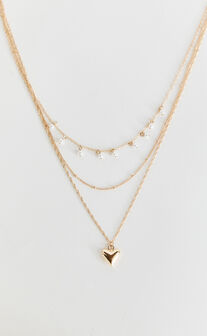 Felicity Necklace - Layered Heart Pendant Necklace in Gold