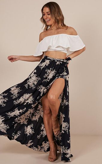 Breath Of Fresh Air Maxi Skirt In Navy Floral