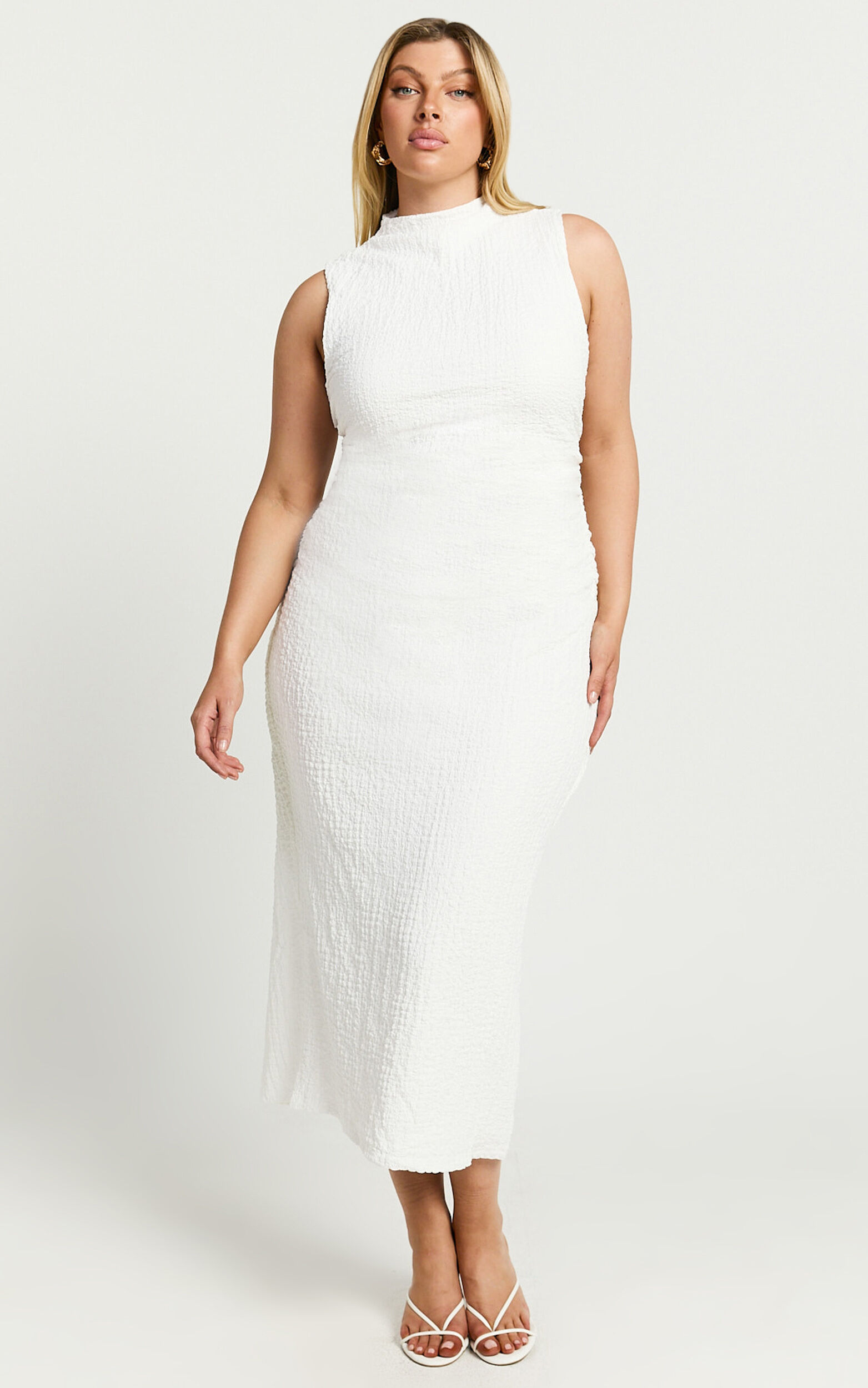 White high neck bodycon dress outlet