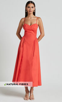 Carla Midi Dress - Strappy Sweetheart Fit and Flare Dress in Scarlet