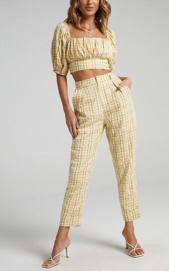 Racquelle Two Piece Set in Mustard Check