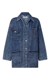 Harlow Jacket - Oversized Long Sleeve Denim Jacket in Mid Blue Wash ...