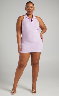 Miandy Mini Dress - Collared Terry Towelling Dress in Lilac