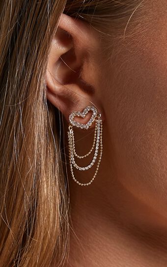 Altair Diamante Heart Chain Drop Earrings in Gold