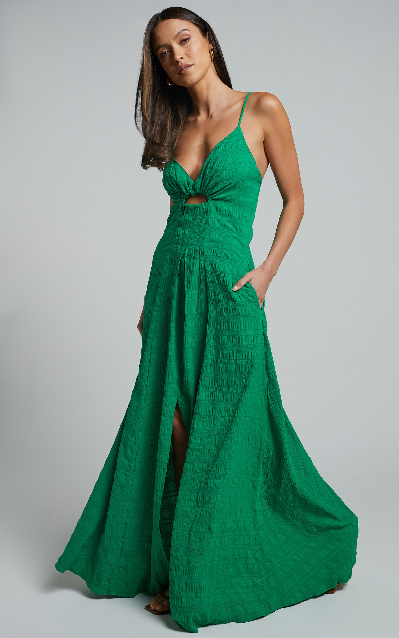 Green Maxi Dress with Statement Bag
