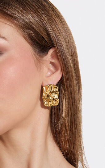 Shailene Earrings - Textured Rectangular Earrings in Gold