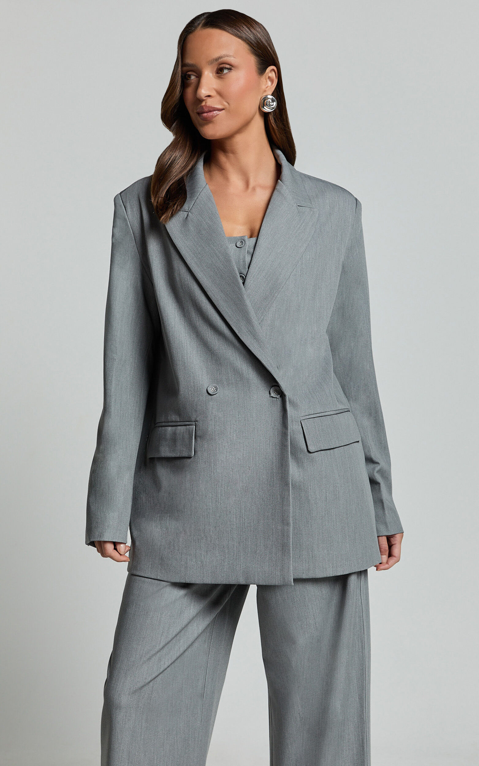 Hope Blazer Oversized Double Breasted Blazer in Grey Showpo
