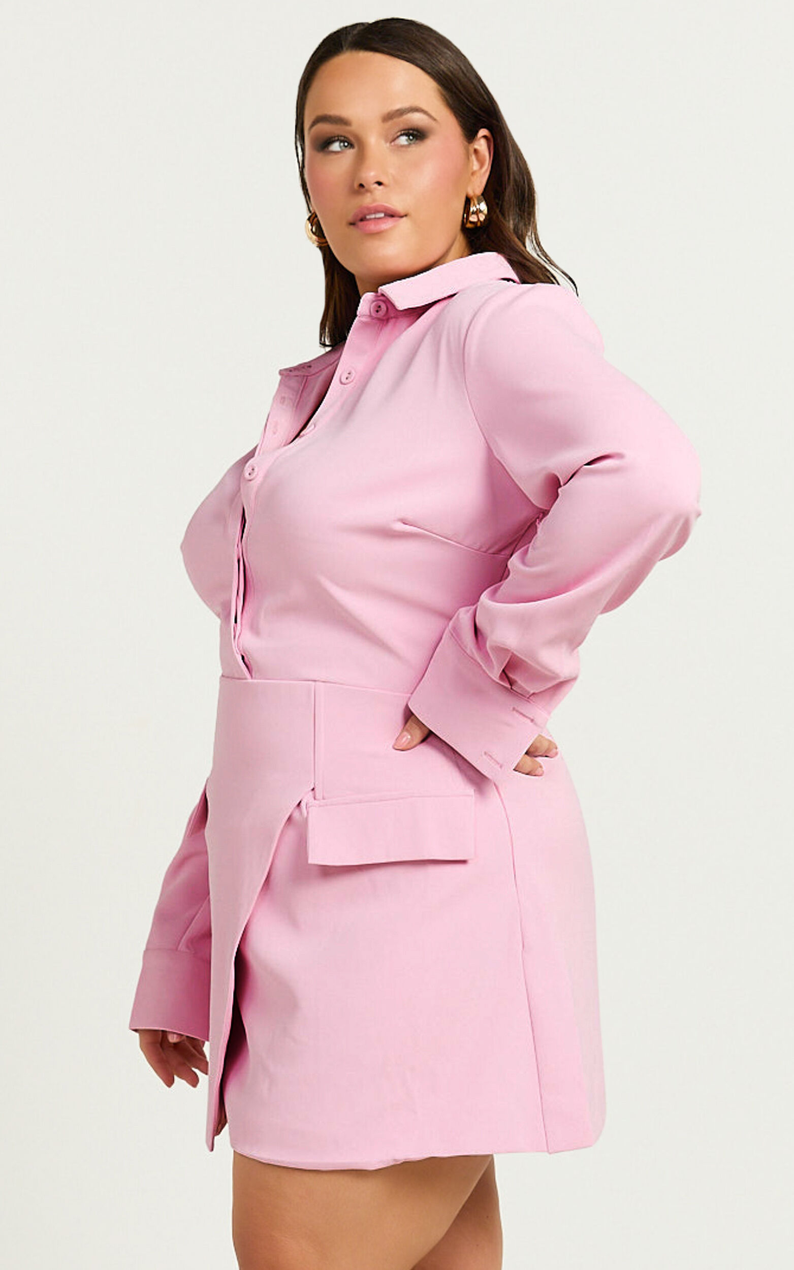 Wanda Mini Dress - Long Sleeve Faux Wrap Dress in Pink | Showpo USA