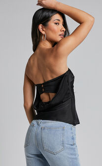 Hera Top - Strapless Straight Neck Cowl Back Top in Black