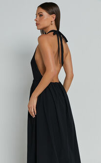 Dana Midi Dress - Halter Neck Open Back Dress in Black