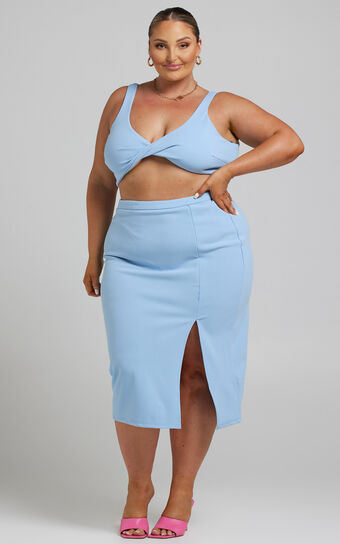 Fern Twist Detail Midi Two Piece in Blue