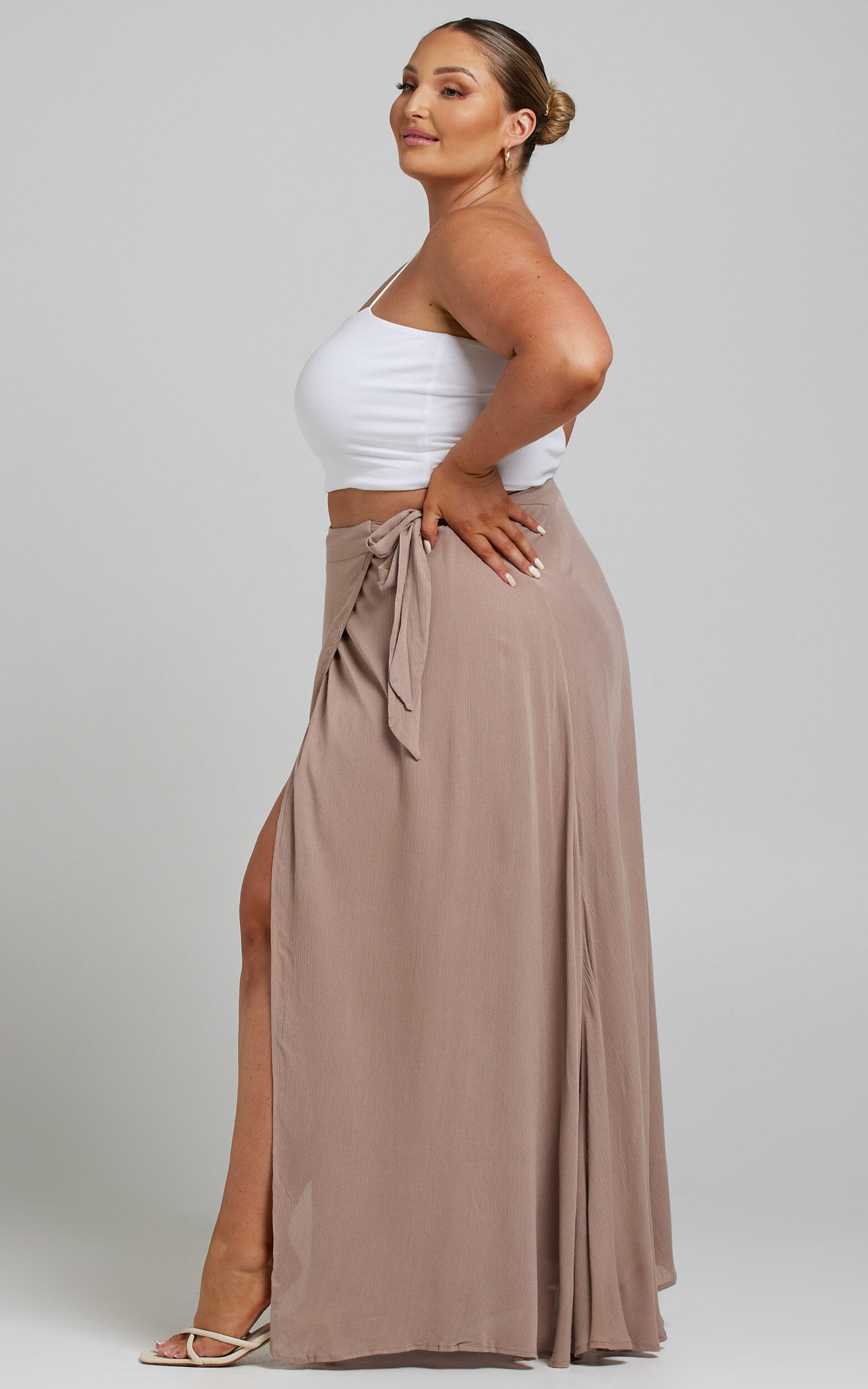 【Anyone more】Shoah Wrap Maxi Long Skirt Break A Leg Maxi Skirt - Wrap Tie Skirt in Mocha | Showpo USA