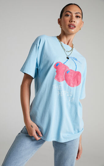 The People Vs - Sour Cherry Boyfriend Tee in Dusty Blue