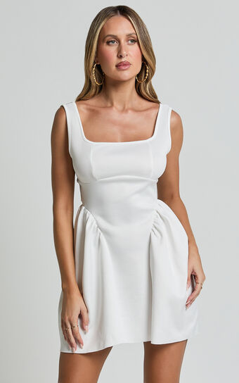 Rae Mini Dress - Fit and Flare Babydoll Mini Dress in White No Brand