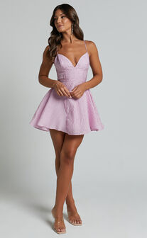 Brandi Mini Dress - Bust Cup Full Hem Textured Jacquard Mini Dress in Light Pink