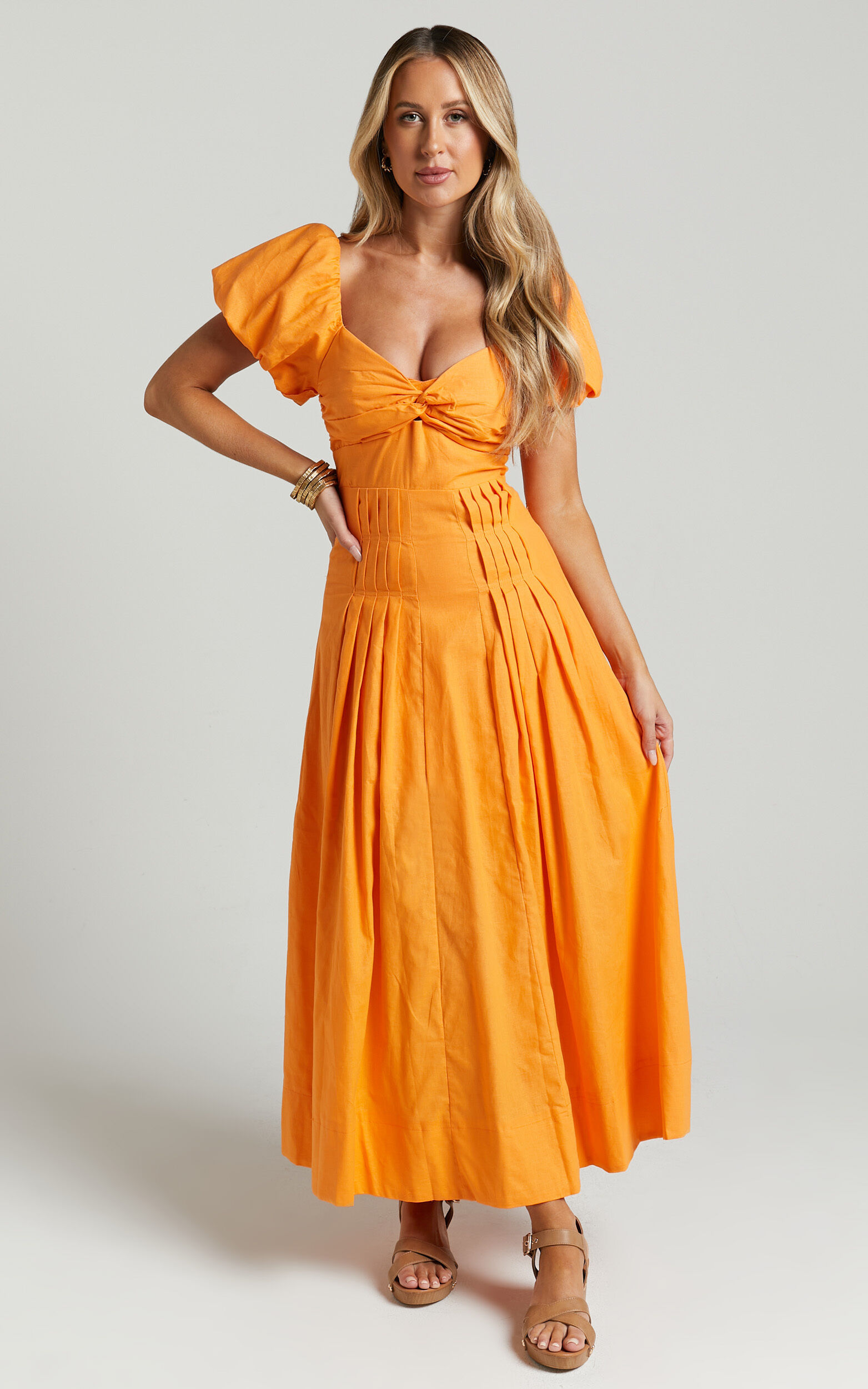 Orange midi dress with sleeves 2025
