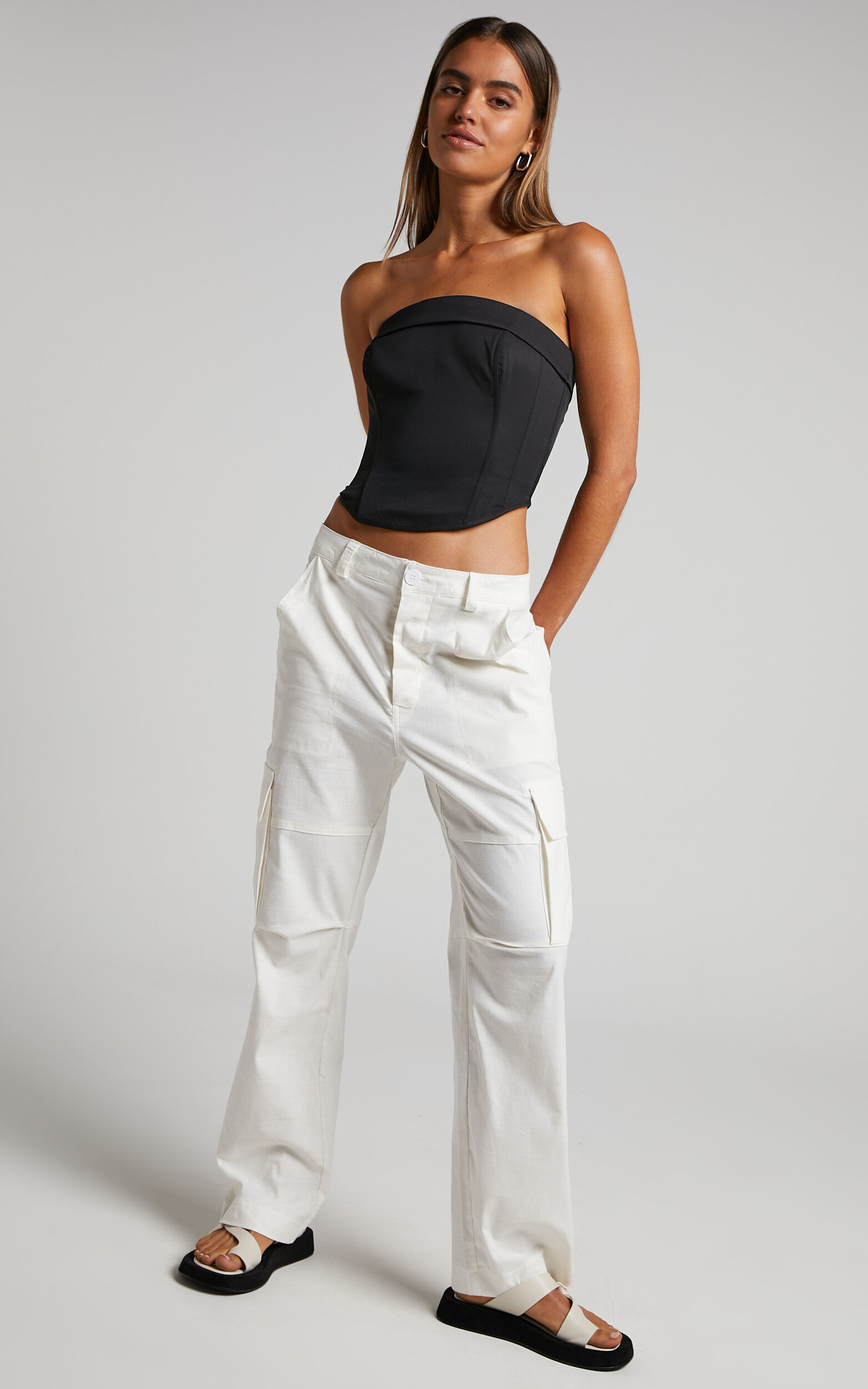 Reveey Pants - Low Rise Cargo Pants in White