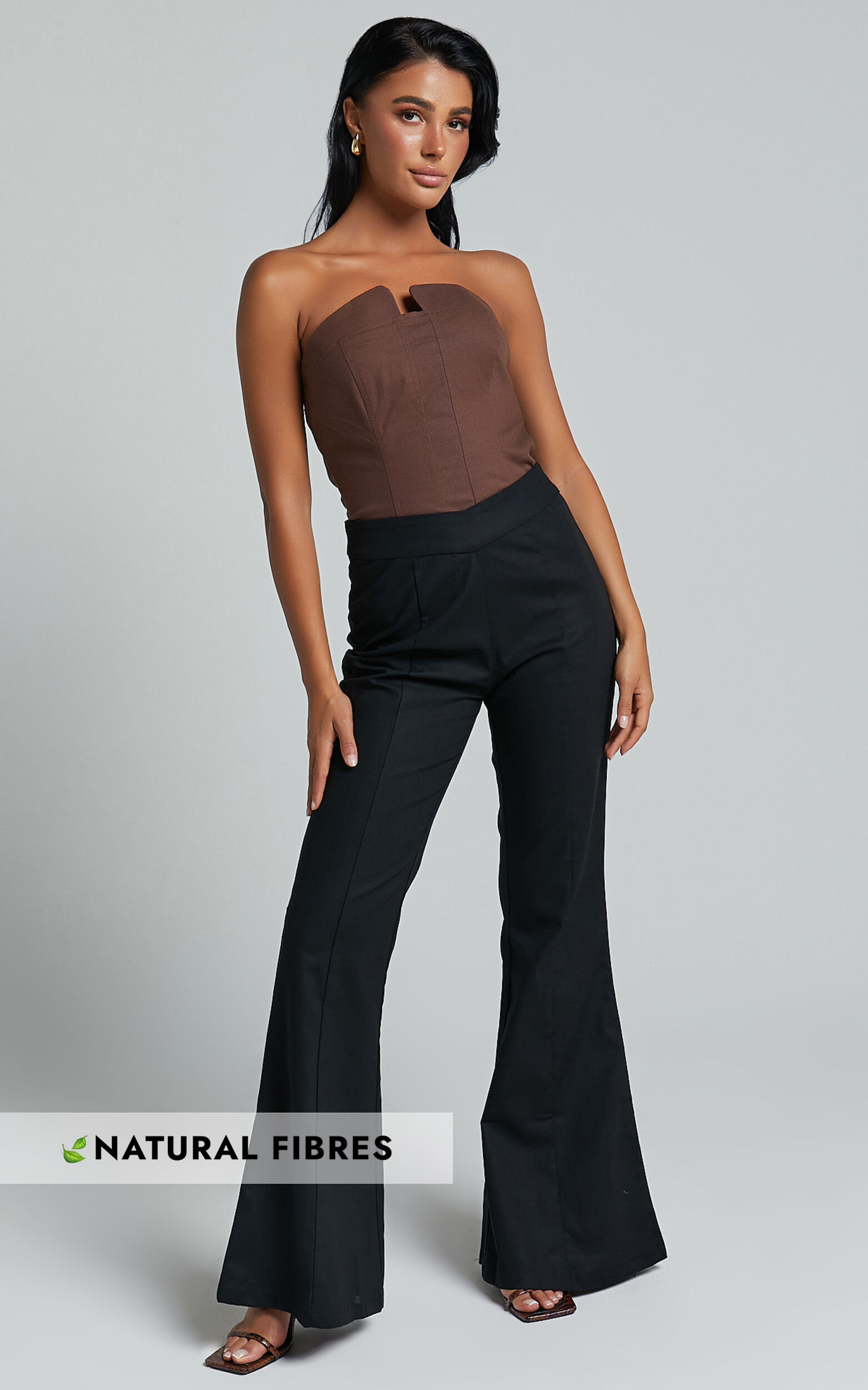 Jamir Pants Linen Look High Waisted Fit and Flare Pants in Black