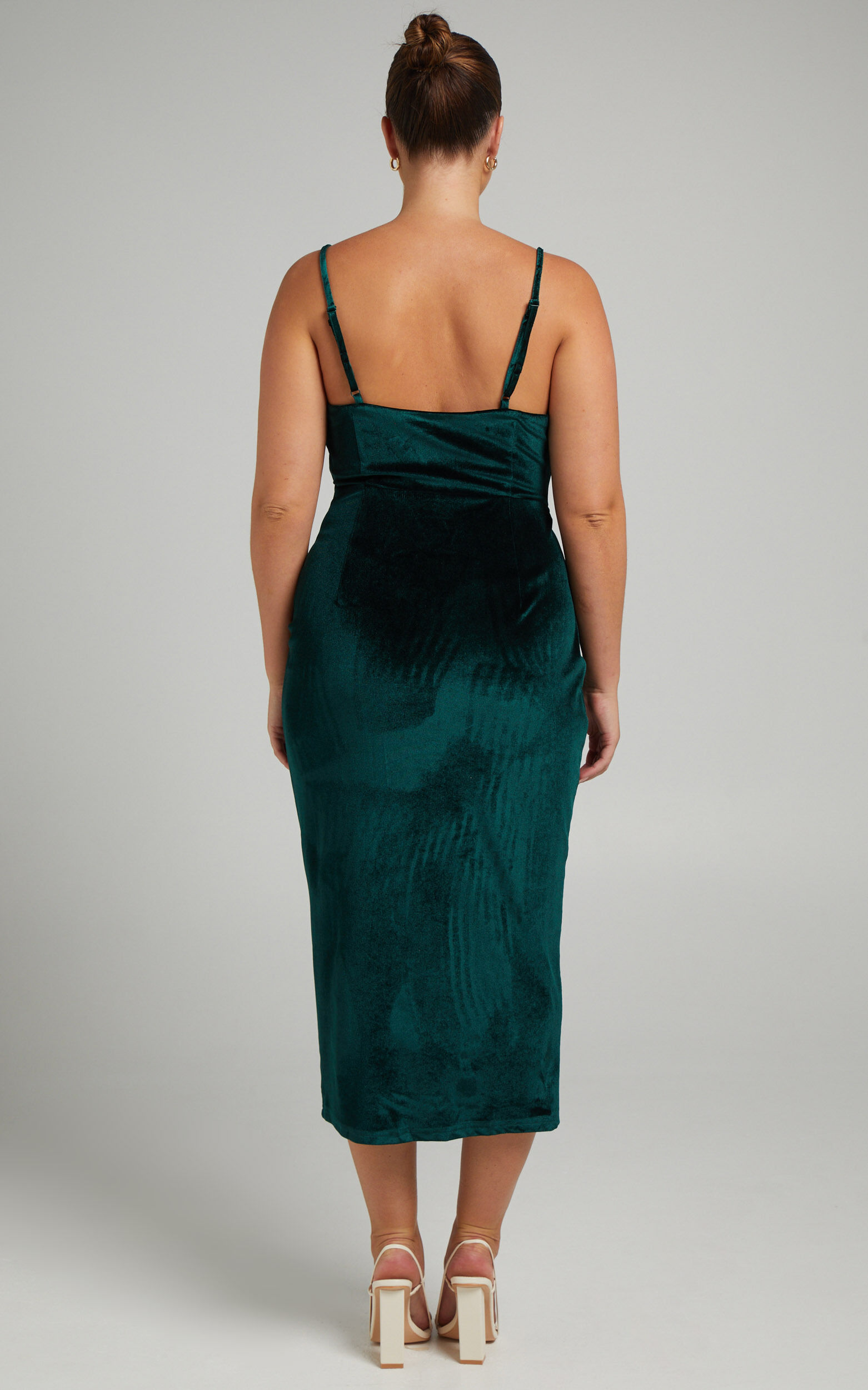 Loving Blind Midi Dress Draped Thigh Split Dress in Emerald