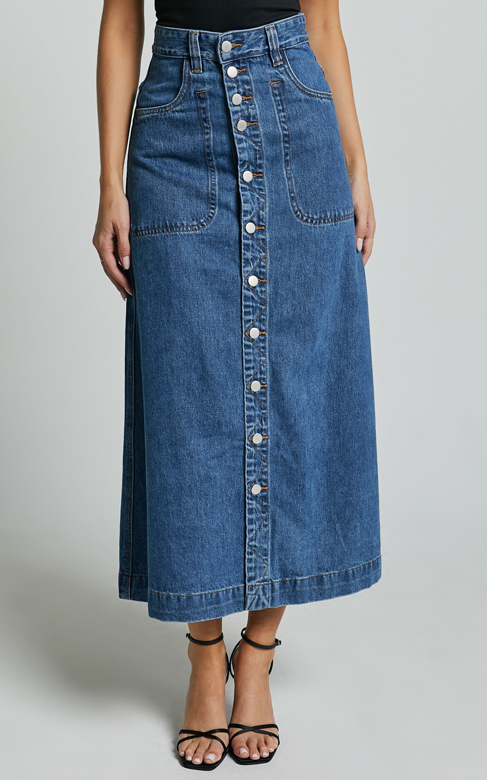 A line button through denim skirt cheap