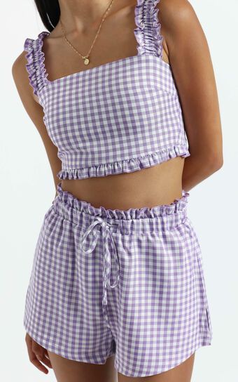 Trya Two Piece Set in Purple Check