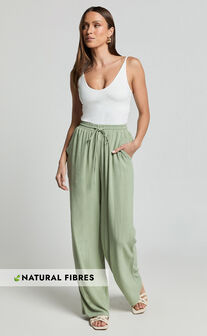 Kala Pants - Mid Waisted Relaxed Elastic Waist Pants in Sage