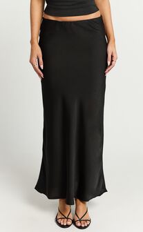 Augustine Maxi Skirt - Low Waisted Bias Cut Skirt in Black