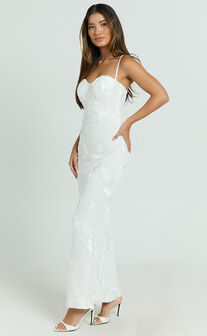 Rory Maxi Dress - Embroidered Mesh Dress in White