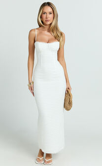 Marcelina Maxi Dress - Sweetheart Neck Bodycon Dress in Off White
