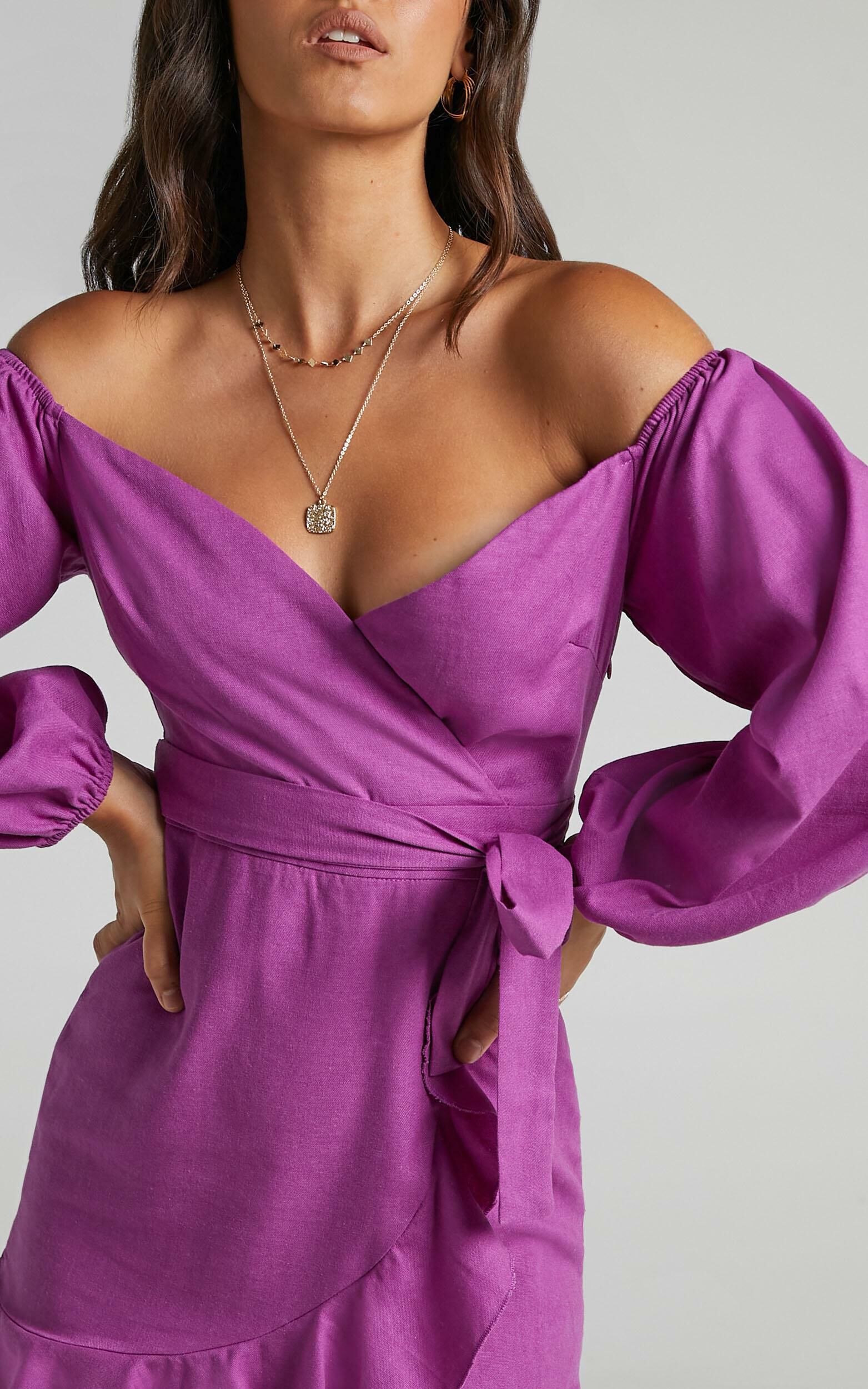 Cant Move On Off Shoulder Mini Dress in Dark Orchid - 06, PRP7