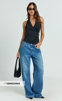 Estelle Jeans - Recycled Denim Low Rise Vintage Baggy Jeans in Dark Blue Wash