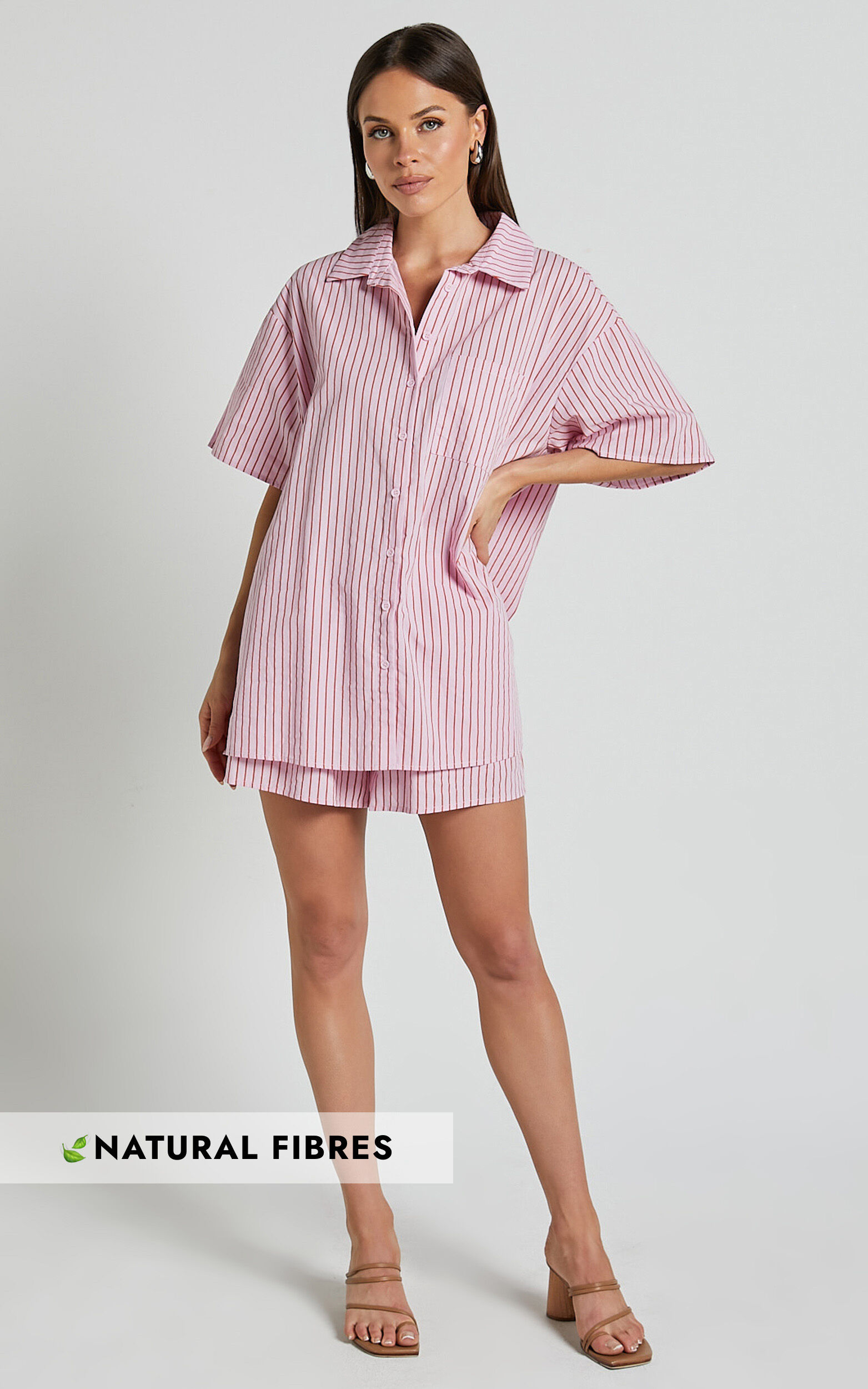 Gijon Shirt - Collared Button Through Shirt in Pink and Red Stripe - 06, PNK1