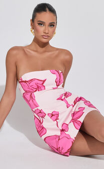 Catharine Mini Dress - Strapless A Line Dress in Bouquet Di Fiori Print