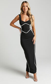 Magnolia Midi Dress - Scoop Neck Bodycon Dress in Black