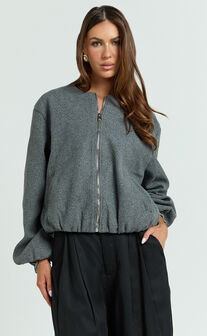 Marvin Jacket - Wool Look Bomber Jacket in Charcoal