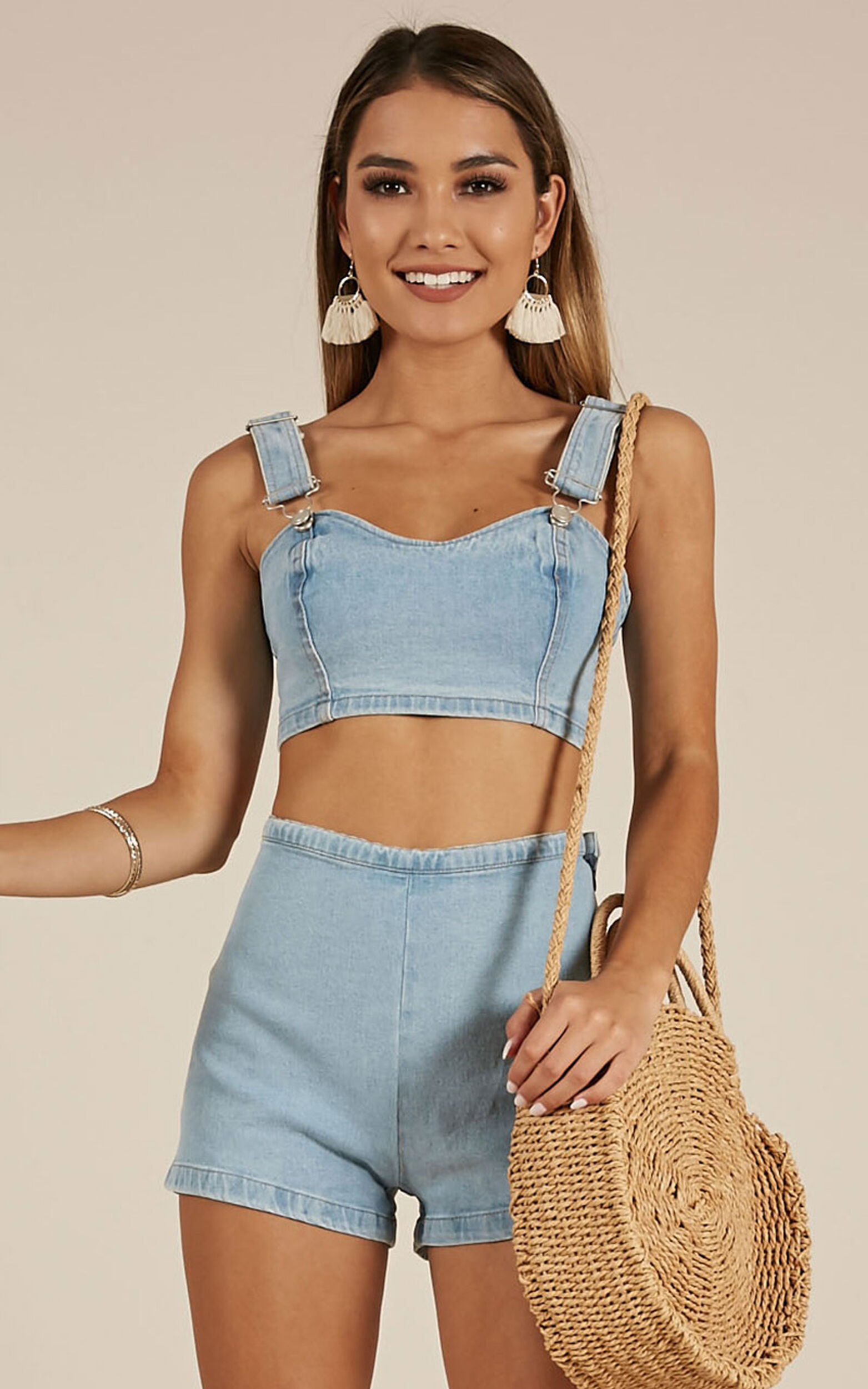 Summer Fashion Strapless Casual Stretch Denim Two-Piece Pants Set - The  Little Connection
