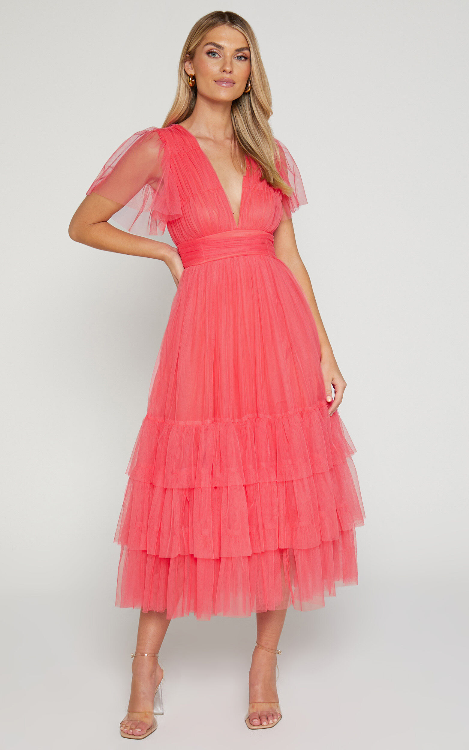 Coral dress with sleeves hotsell