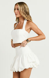 Abellina Mini Skirt - High Waist Bubble Hem Skirt in White | Showpo